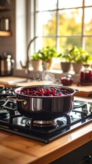 Pot of berries simmering on stove