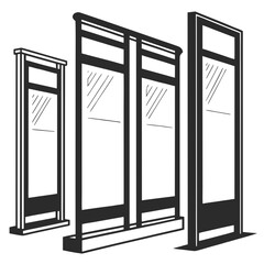 Modern vertical display stands with clean lines poster frames