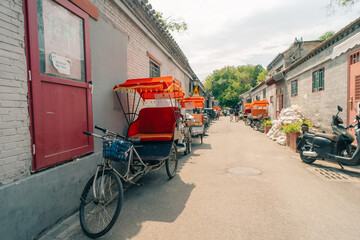  Beijing, China - 3 june 2025 Beijing traditional rickshaw in old China Hutongs
