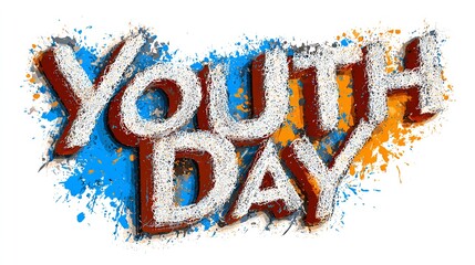 Colorful Youth Day Celebration: Abstract Artistic Design with Bold Typography and Paint Splatters on White