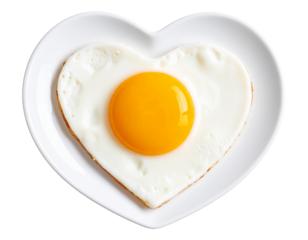 Perfectly Cooked Heart Shaped Fried Egg with Golden Yolk, Photorealistic PNG on Transparent Background