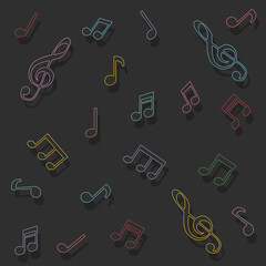 Music notes seamless pattern backdrop, Music note outline background, Seamless pattern texture design. Black and white music note pattern