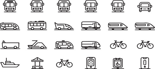 Transportation and Trave png Line Icons - Public Transit, Personal Vehicles & Shipping Symbols

