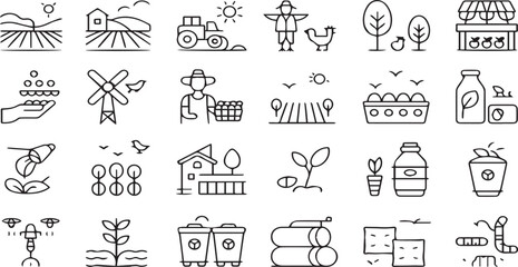 Agriculture and Farming Line Icons Set - Modern Farm Life & Organic Produce Symbols, png and transparent icon design 

