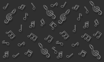 Music notes seamless pattern backdrop, Music note outline background, Seamless pattern texture design. Black and white music note pattern © Fajar