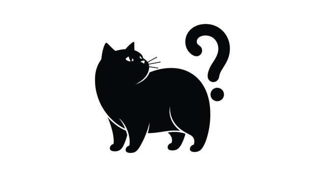 Curious Black Cat Pondering Life's Mysteries With a Question Mark