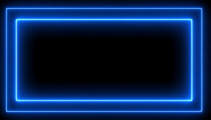 Fototapeta premium Blue neon rectangular frame on black