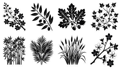 Botanical Plant Silhouette Vector Set