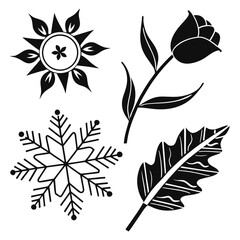 Sun snowflake rose leaf seasonal symbols vector