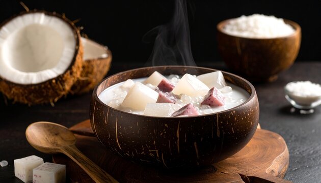 Cooling Sweet Potato and Tapioca Soup Ch&egrave; Khoai M&ocirc;n. Traditional Vietnamese Dessert
