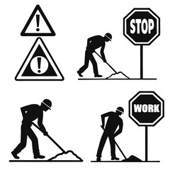 Obraz premium Warning hazard alert stop work construction workers