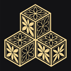 Geometric floral cube pattern on a white background suitable for art deco and modern design