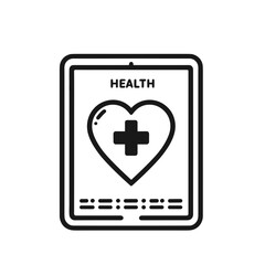 Obraz premium Tablet icon for doctors with heart design, minimalist style, black and white, health illustration, copy space