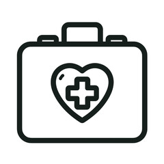 Obraz premium First aid kit icon with heart design, minimalist style, black and white, medical illustration, copy space