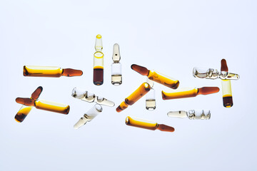 Various ampoules with drugs. View from below.