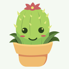 Cute cartoon succulent smiling summer characters prickly cacti vector set collection. Mexican desert plants blooming flowers. Childish nursery greenery foliage