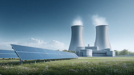 Nuclear Power Plant and Solar Panels