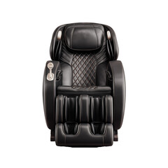 Naklejka premium Luxurious Black Leather Massage Chair with Diamond Stitching on white background