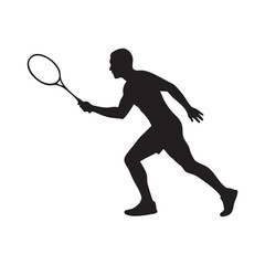 Man playing tennis with racket in action silhouette isolated on white background