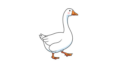 Obraz premium Charming cartoon goose walking gracefully on white background with playful sketch lines