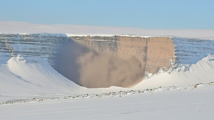 Melting ice sheet with scattered dark dust, symbolizing the urgent impact of environmental change.