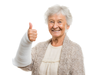 Smiling Senior Woman with Arm Cast Giving Thumbs Up Gesture 1.