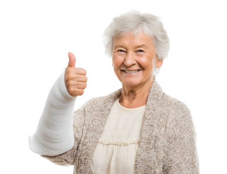 Smiling Senior Woman with Arm Cast Giving Thumbs Up Gesture 1.