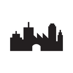 Naklejka premium Industrial Cityscape Silhouette Vector Illustration of Urban Skyline with Factories