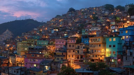Vibrant hillside houses at dusk. A stunning display of color and community.