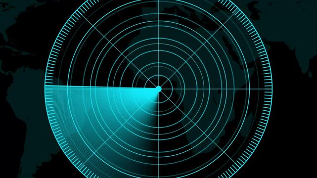 Digital Hud call Radar screen animation. Radar point to detect enemy position. signal waves, searching icon animation on black background.
