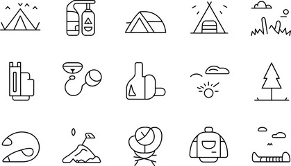 Minimalist Camping Icons:  Adventure, Nature, and Outdoor Gear Line Art
