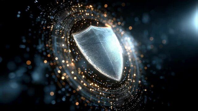 A powerful visual of a digital shield surrounded by holographic elements emphasizes advanced encryption techniques and proactive cybersecurity strategies in ensuring safe browsing and