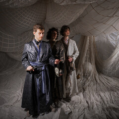 Handsome men in lavish Arabic costumes, Turkish-style portrait photography with rich cultural...
