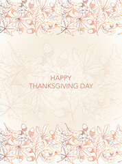 Happy Thanksgiving Day Banner. Seamless Fall Border Frame. Horizontal Fall Background. Autumn Line Art Drawing. Fall Flower Design. Border Frame