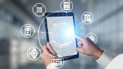 Online banking and digital banking innovation combining finance and technology, optimizing online...