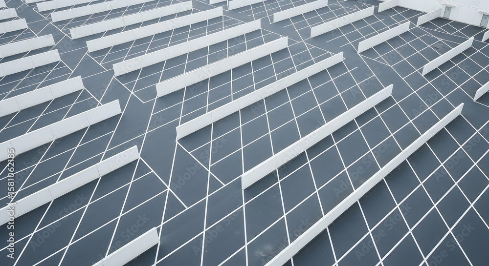 Poster abstract aerial view of modern architecture with geometric pattern and parallel lines, showing archi