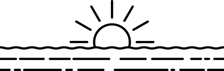 Sun and sea waves line icon. Nature signs and symbols.