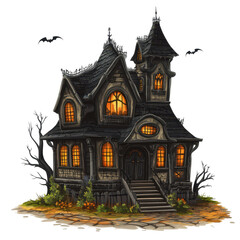 Halloween haunted house vector, Spooky vector of a haunted house for Halloween, isolated on transparent background