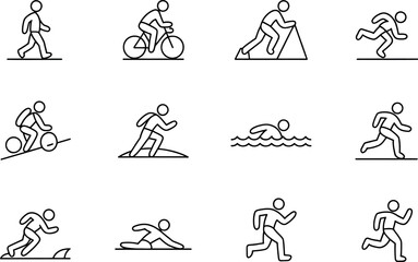 Simple Line Icons: Diverse Fitness Activities, Minimalist Style, Active Mood