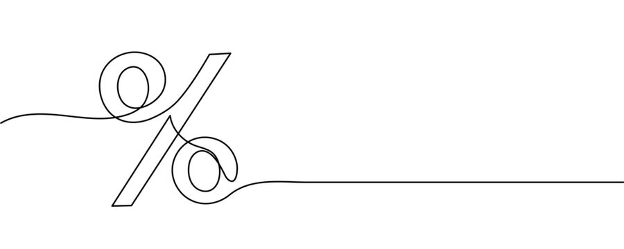 Percent sign math financial symbol. Continuous one line contour drawing minimalistic design. Editable stroke. Vector illustration