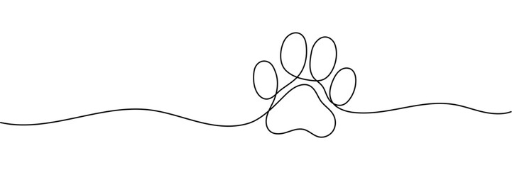 Animal footprint one line background. One continuous line drawing of animal footprint icon. Vector illustration. Animal footprint line icon. Editable stroke