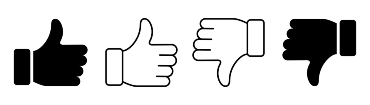 Set of Like icons. Up and down thumbs icon.
