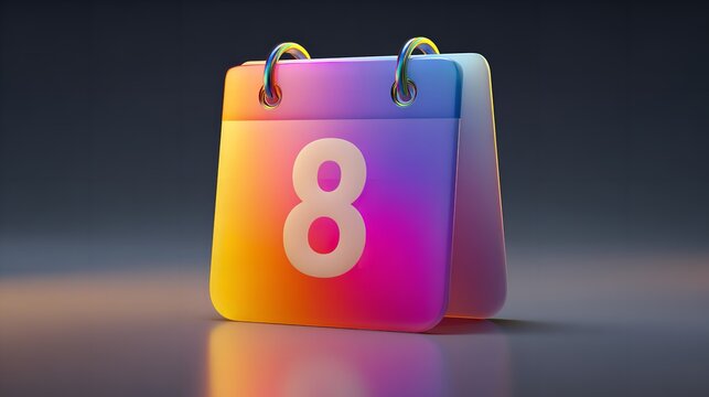 Colorful Calendar Icon Showcasing the Date the Eighth with Gradient Design, Ideal for Scheduling and Organizing Activities