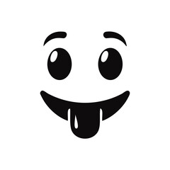Black cartoon face with eyes and tongue sticking out mouth