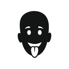 Black cartoon face with eyes and tongue sticking out white