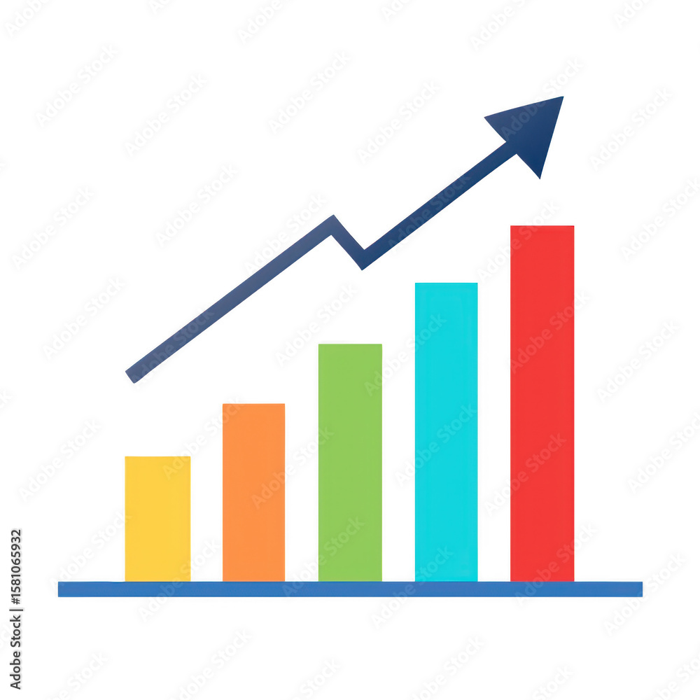 Poster rising bar graph with arrow on transparent background