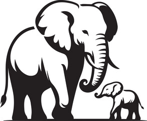 Elephant with Baby Walking in Silhouette