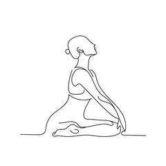 Woman doing yoga pose in continuous line style on white