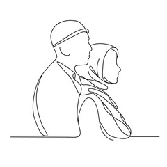 Muslim couple side by side in continuous line drawing