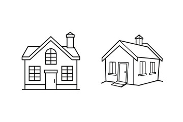 Two simple houses with chimneys and windows home building